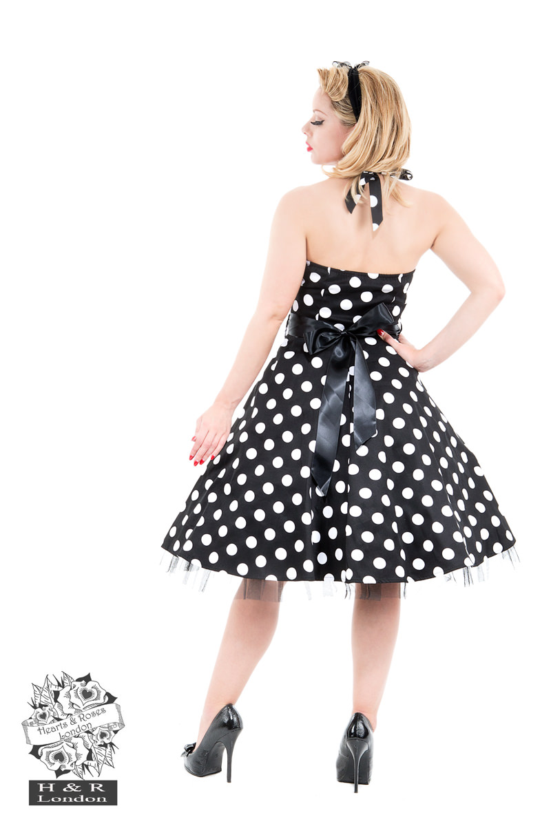 Black White Large Polka Dot Swing Dress